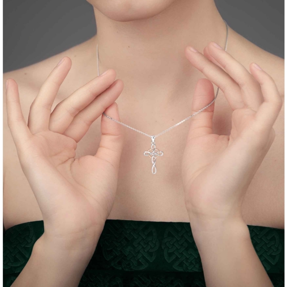 S925 Sterling Silver Celtic Knot Cross Infinity Love Heart Pendant Necklace - Picture 5 of 9